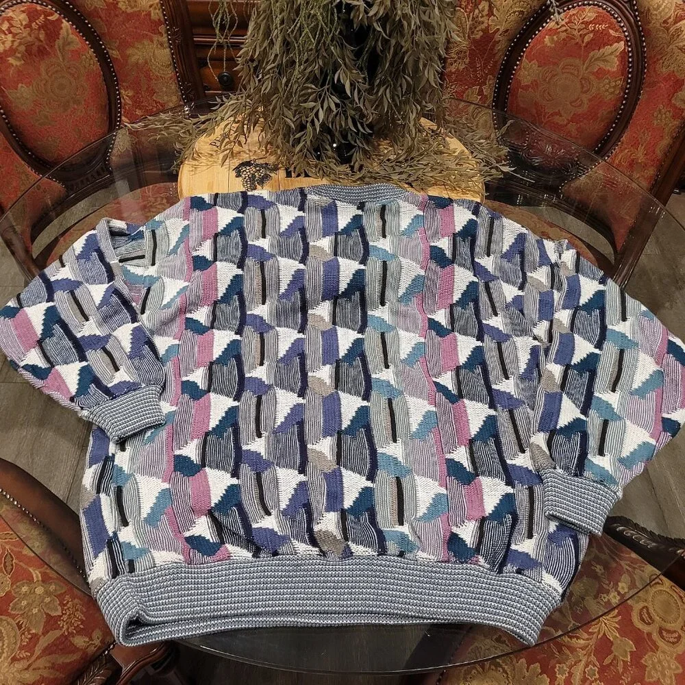 Vintage Megalos Abstract Chunky Knit Sweater Hip Hop 90's Bill Cosby 2XL
